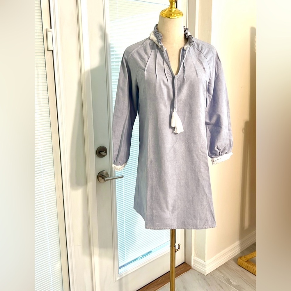 Sail to Sable,Softly Ruffled Mini Dress or Tunic, Tassled Front, EUC, Size XSP - Picture 2 of 9